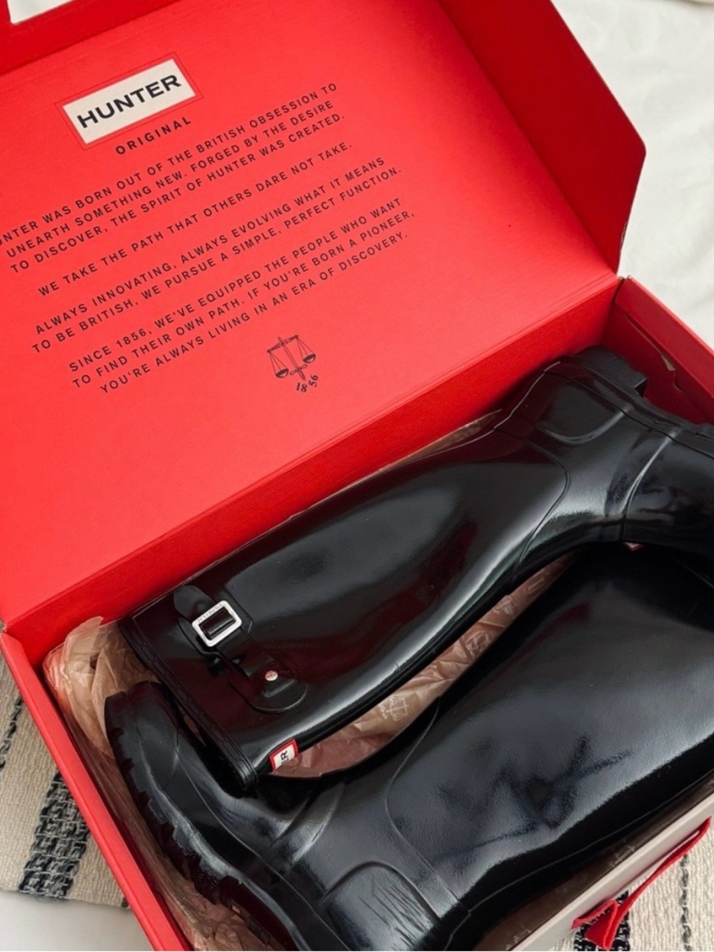 Hunter Gloss Black Tall Rain Boots with Buckle
